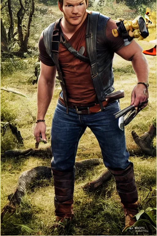 Image similar to Chris Pratt as Crash Bandicoot, set photograph, cover of Vogue