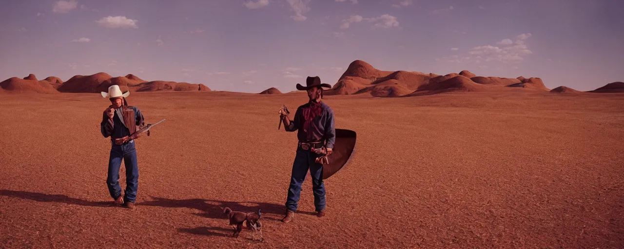 Prompt: cowboy gunslinger in a realistic candyland desert landscape, national geographic, canon 5 0 mm, cinematic lighting, photography, retro, film, kodachrome