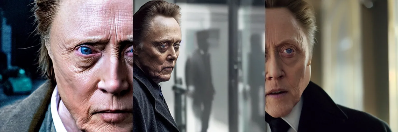 Prompt: close - up of christopher walken as a detective in a movie directed by christopher nolan, movie still frame, promotional image, imax 7 0 mm footage