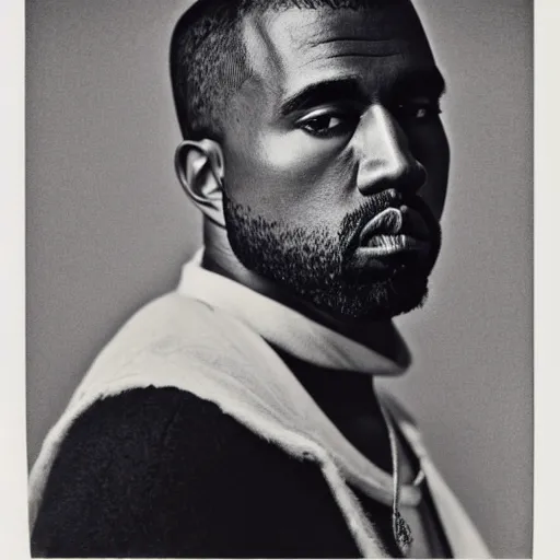 Prompt: a vintage photograph of Kanye West By Felice Beato, portrait, 40mm lens, shallow depth of field, split lighting