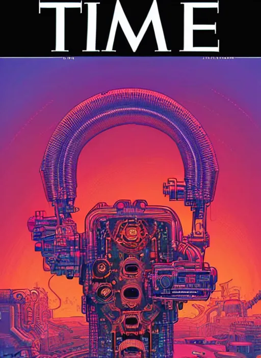 Prompt: TIME magazine cover, the coming AI singularity, by Dan Mumford