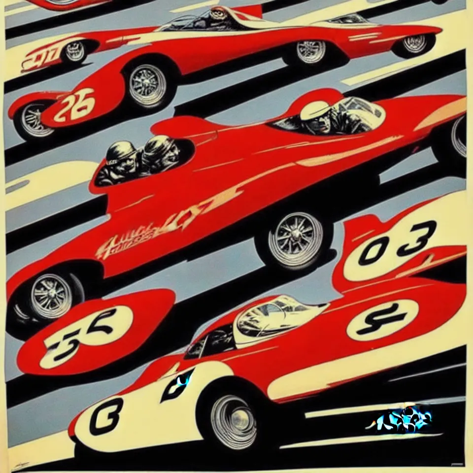 Prompt: a vintage car racing poster by alex ross