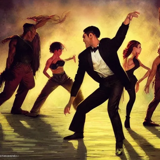 Image similar to latin dance band saturated colors, cinematic, vallejo, frazetta, greg rutkowski, rowena morrill, juan gimenez