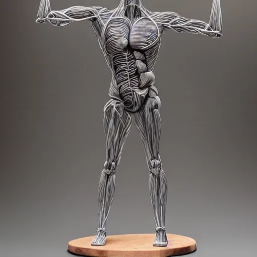 Prompt: realistic anatomically correct detailed wire sculpture of the human muscular system