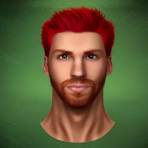 Image similar to professional digital art of a healthy man with red hair and green eyes, popular, attractive, high quality, highly detailed, hd, 4 k, 8 k,