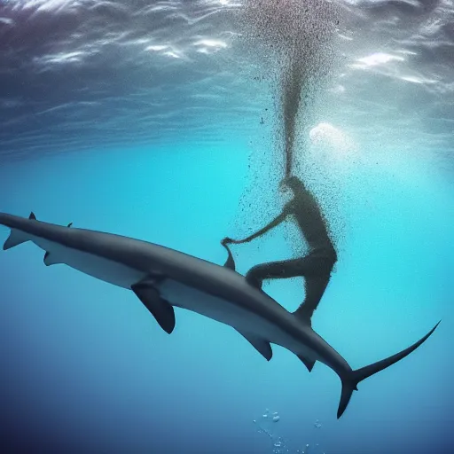 Prompt: a very long shark, award winning underwater photography by Thomas P. Peschak