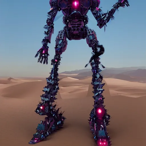 Prompt: spacepunk organic biomech living evangelion giant robot, made of spikes, lovecraftian, fullbody concept, surrounded by dunes, evil