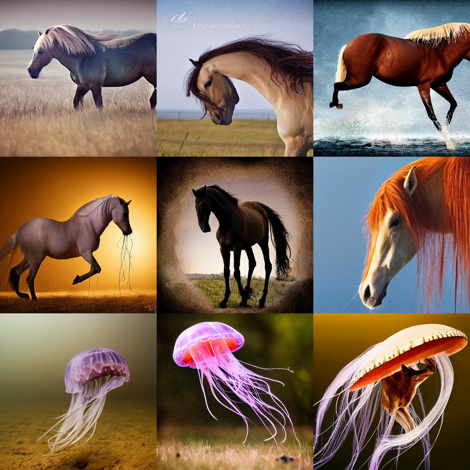 Prompt: a jellyfish-horse, wildlife photography