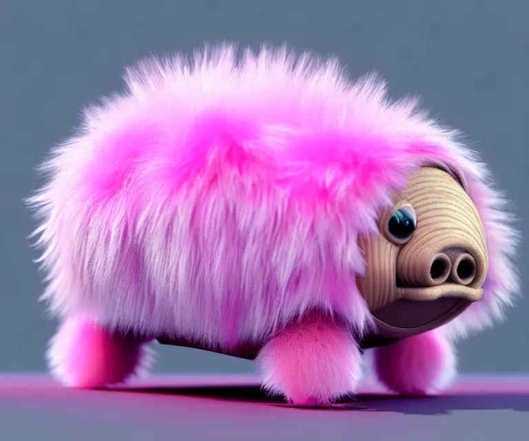 Image similar to high quality 3 d render hyperrealist very cute small tardiradiant, plush mascot, long spiky fluffy smooth hair, photo from the side, pink fluffy fur, vray, smooth background, artstation, ultra detailed