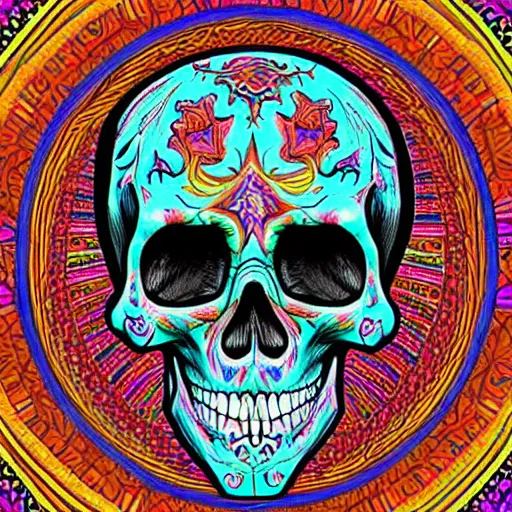 Image similar to psychedelic art of a skull