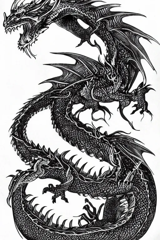 Image similar to dragon, black ink on paper, trending on artstation, beautiful, intricate, detailed