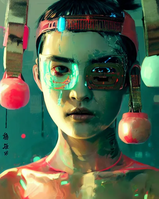 Image similar to detailed portrait Neon boxer Girl, cyberpunk futuristic neon, reflective crop top and shorts, boxing gloves, decorated with traditional Japanese ornaments by Ismail inceoglu dragan bibin hans thoma greg rutkowski Alexandros Pyromallis Nekro Rene Maritte Illustrated, Perfect face, fine details, realistic shaded, fine-face, pretty face