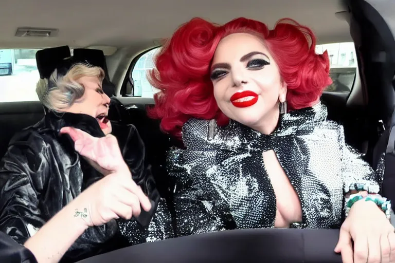 Image similar to lady gaga and judy garland carpool karaoke