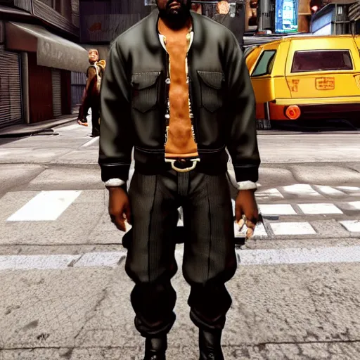 Prompt: Kanye West in Kamurocho from the Yakuza game series, screenshot