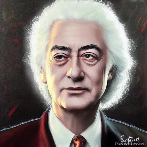 Image similar to amazing artgerm portrait of jimmy page in his 7 0 s as a christian - era painting, collaboration with j. scott campbell and artgerm with edward burn jones