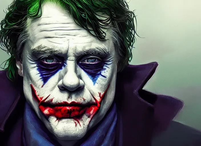 Image similar to highly detailed portrait of mark hamill as the joker, in batman comics, stephen bliss, unreal engine, fantasy art by greg rutkowski, loish, rhads, ferdinand knab, makoto shinkai and lois van baarle, ilya kuvshinov, rossdraws, tom bagshaw, global illumination, radiant light, detailed and intricate environment