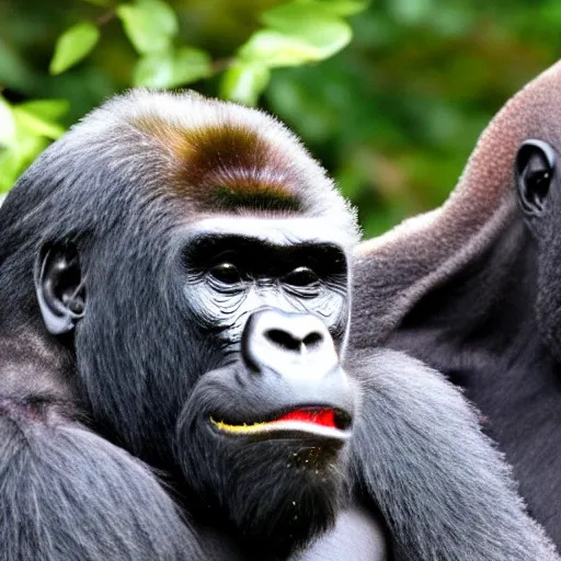 Image similar to japanese high school girl attacks gorilla from 1 4 th monks manuscript