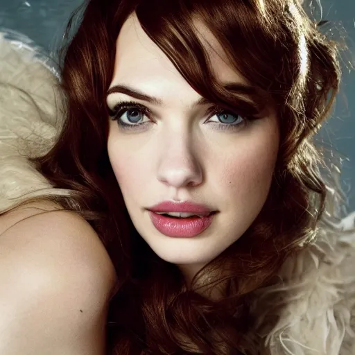 Prompt: portrait of christina hendricks and gal gadot and kate upton hybrid by mario testino, headshot, detailed, award winning, sony a 7 r