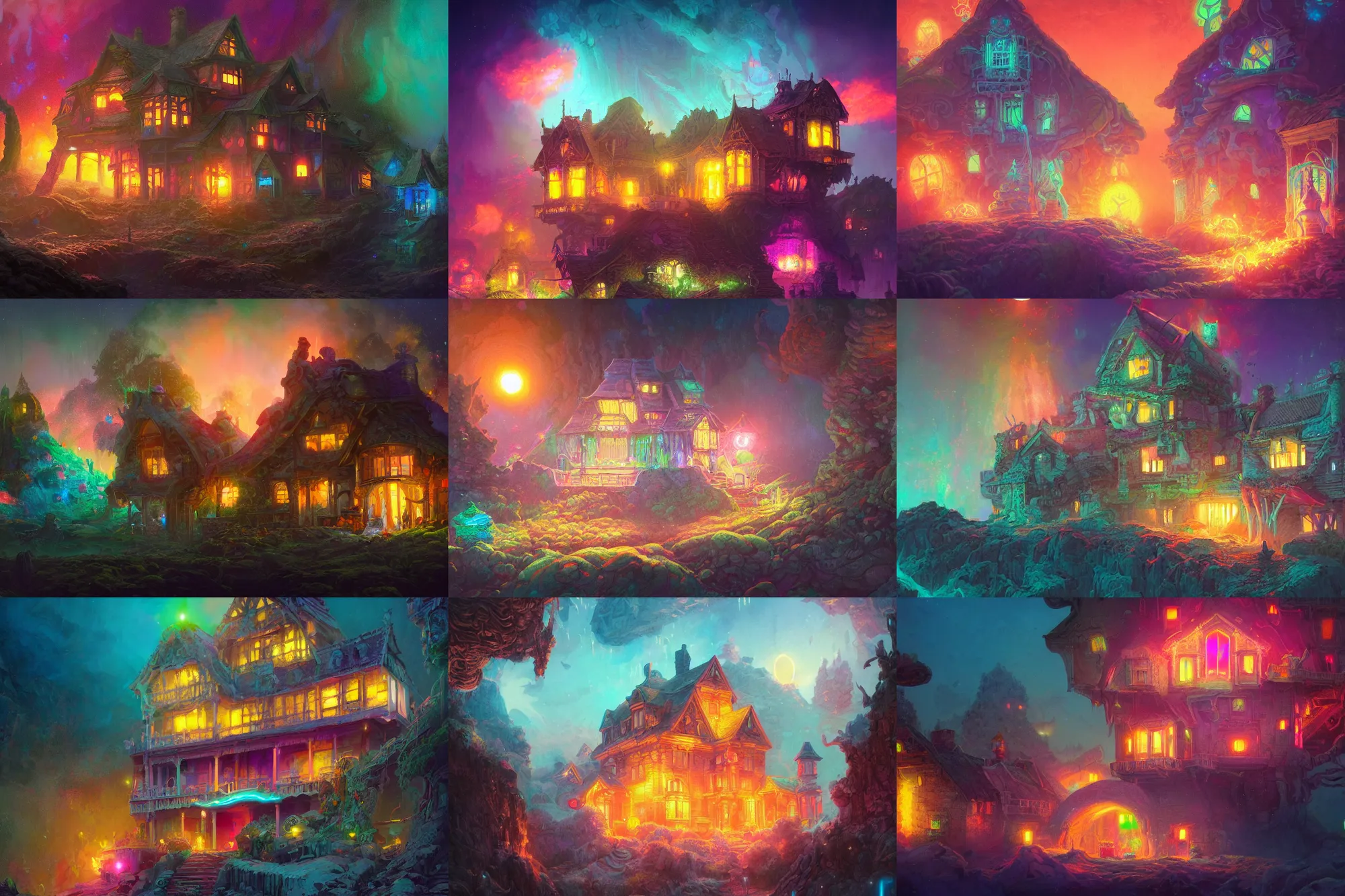 Prompt: white lava house, colorful dream, glowing lights, epic fantasy, colorfully, detailed illustration, digital art, highly saturated colors, overdetailed art, concept art, detailed illustration, hd, 4 k, digital art, greg rutkowski, dan mumford, trending on artstation