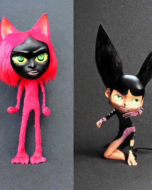 Image similar to zoe kravitz ’ s cat woman as a highly detailed stop motion puppet, in the style of laika studios ’ s paranorman, coraline, kubo and the two strings shot in the style