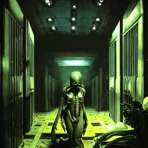 Prompt: black glossy xenomorph, alien movie, backrooms, endless abandoned office cubicles, pale yellow wallpaper, moist brown carpet, dim fluorescent lighting, artstation, ultra detailed, creepy, dramatic lighting, photorealistic, art by h. r. giger and chris foss and beksinski