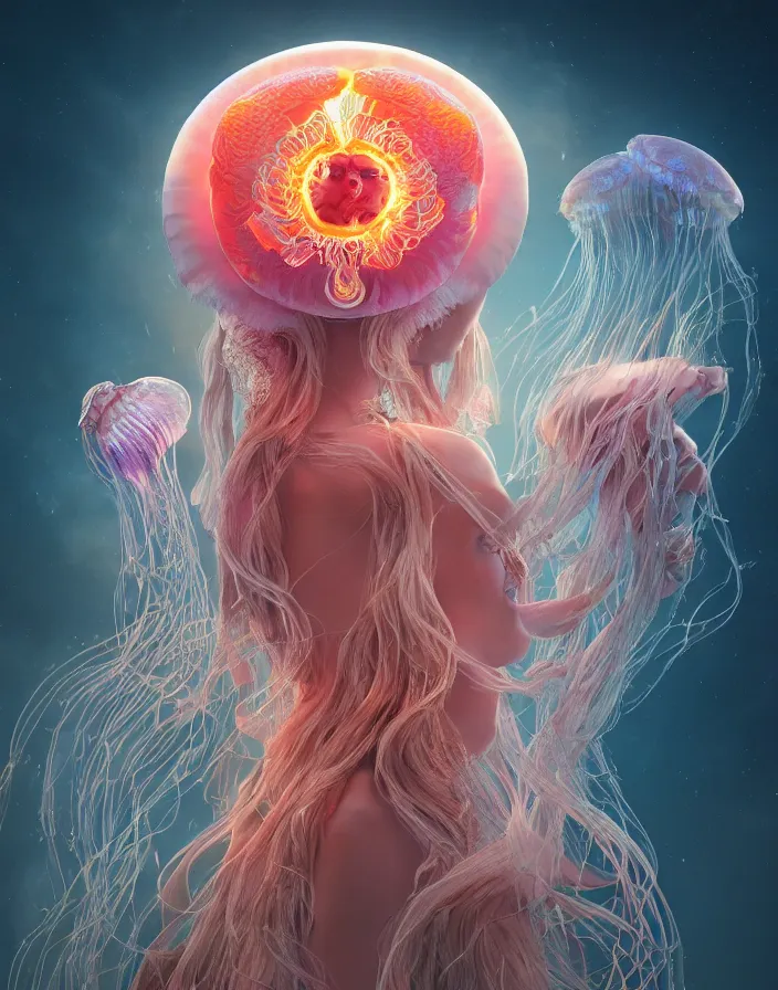 Image similar to goddess portrait. jellyfish orchid phoenix head. intricate artwork by Tooth Wu and wlop and beeple and dan mumford. octane render, trending on artstation, greg rutkowski very coherent symmetrical artwork. cinematic, hyper realism, high detail, octane render, 8k, depth of field, bokeh