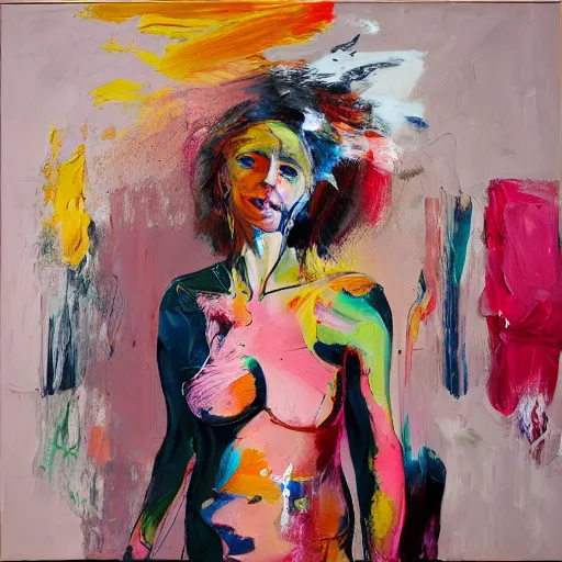 Image similar to _ in _ these _ paintings _ we _ see _ a _ woman _ who _ seem _ to _ be _ walking _ in _ circles in an empty void space, 4 k, in the style of ben quilty, hyper realism, minimal pink palette, medium shot, oil paint with thick brushstrokes of paint, impasto, detailed,