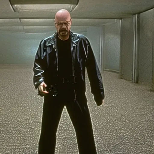 Prompt: movie still of walter white as Neo in Matrix (1999)