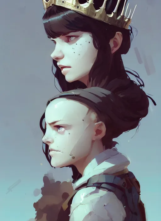 Image similar to portrait of cute maiden girl with crown of thorns and white short hairs, warhammer, cyberpunk, by atey ghailan, by greg rutkowski, by greg tocchini, by james gilleard, by joe gb fenton, by kaethe butcher, dynamic lighting, gradient light blue, brown, blonde cream and white color in scheme, grunge aesthetic