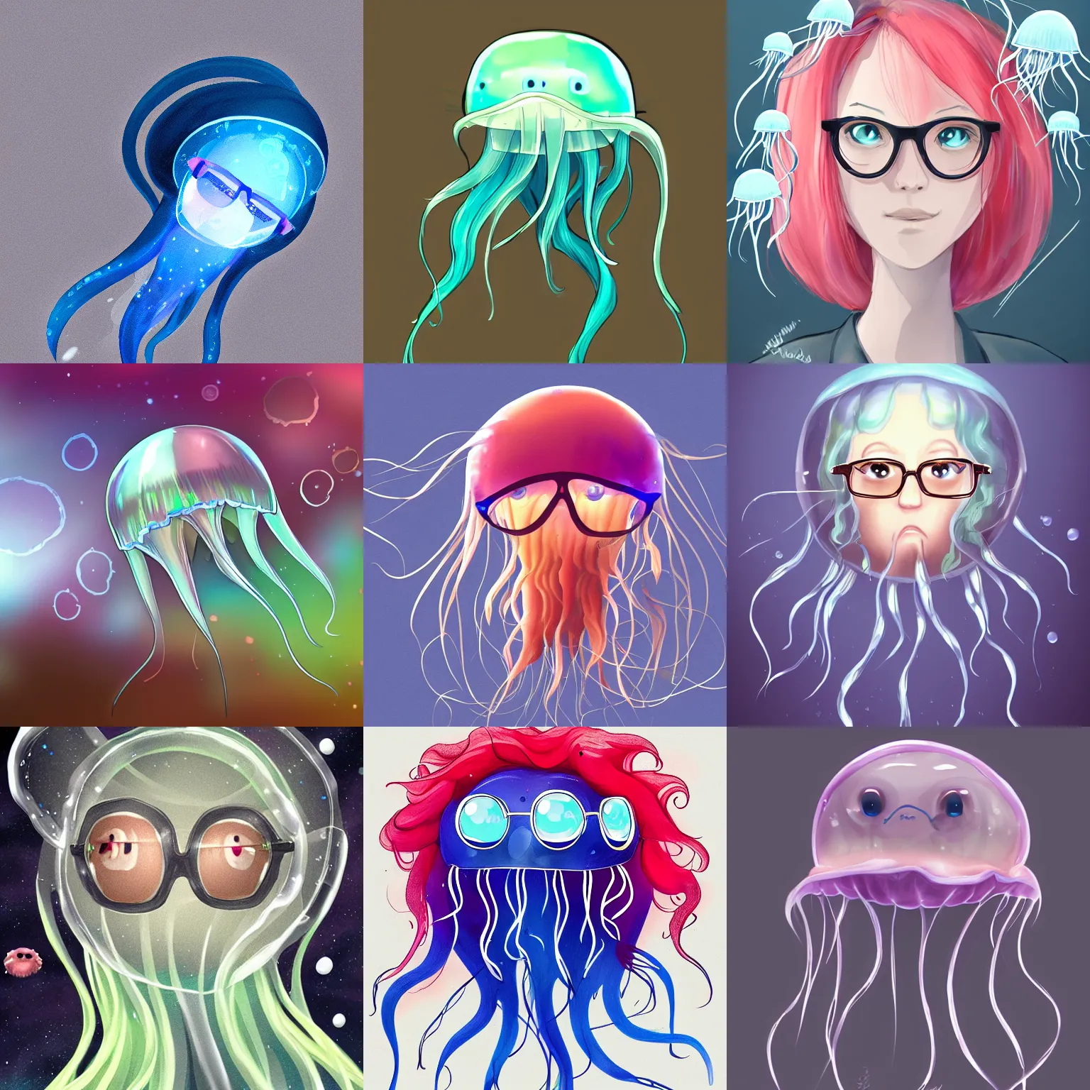 Prompt: a jellyfish wearing glasses, rimless frames, artstation, pixiv, space jellyfish