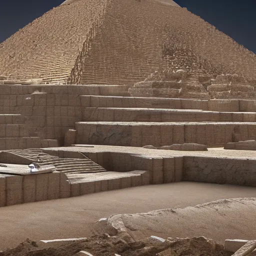 Image similar to 8 k hd detailed octane render of the construction of the pyramids