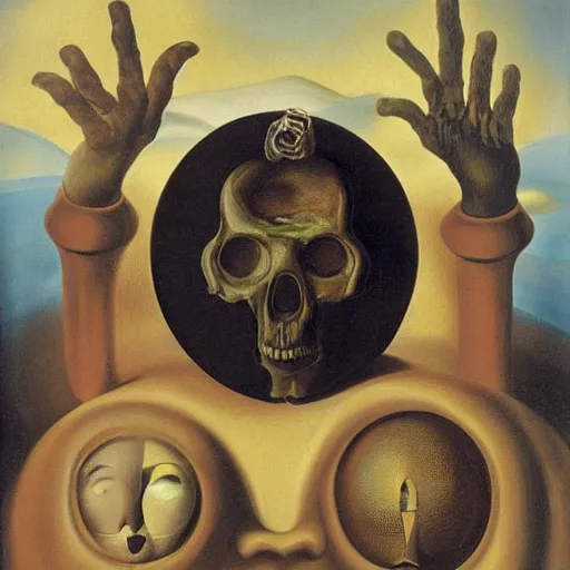 Prompt: benjamin netanyahu, memento mori, vanitas vanitatum omnia vanitas, by salvador dali and rene magritte