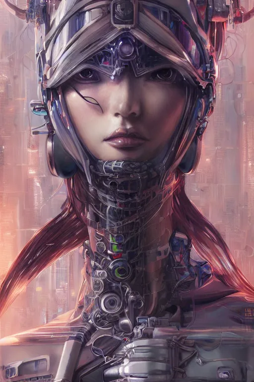 Prompt: Portrait of a cyberpunk cyborg , D&D, sci fi fantasy, intricate, richly detailed colored , art by Range Murata and Artgerm highly detailed, digital painting, trending on artstation, sharp focus, illustration, style of Stanley Artgerm,