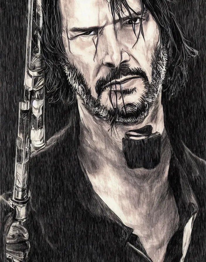 Image similar to Keanu reeves as john wick by kentaro miura,