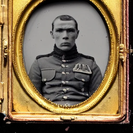 Prompt: modern day solider crying highly focused detailed daguerreotype photo