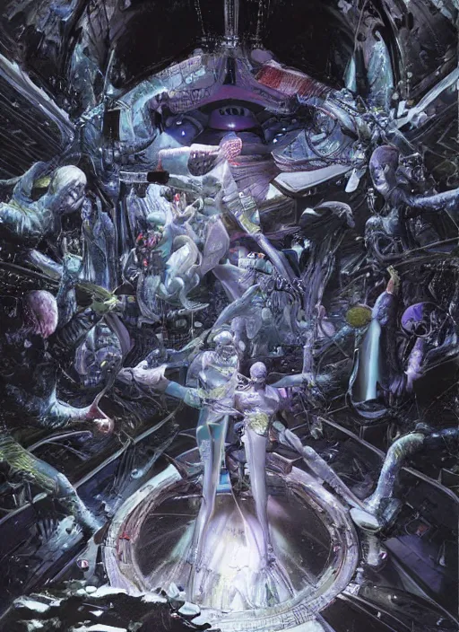 Image similar to astronauts in dark void underwater - complex and hyperdetailed technical suit. reflection and dispersion materials. rays and dispersion of light. volumetric light. f / 3 2. noise film photo. flash photography. ultra realistic, wide angle. poster by wayne barlowe, hajime sorayama aaron horkey, craig mullins