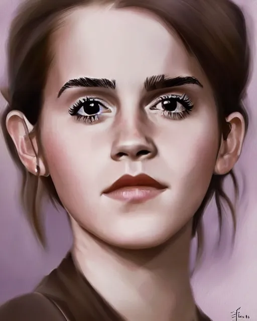 Prompt: detailed digital painting of a emma watson, half body portrait, by luang huahue, sharp details, soft brushstrokes, subsurface scattering, warm lighting