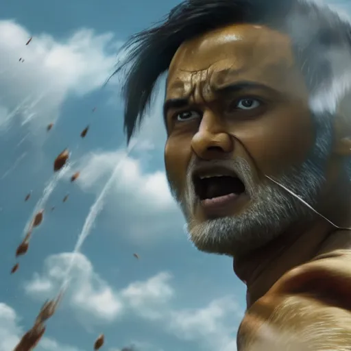 Prompt: ultrawide photo still of an indian guy in attack of titan. attack on titan concept art 8 k,