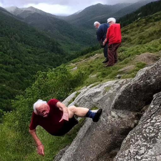 Image similar to the tragic moment of an old man falling off a cliff