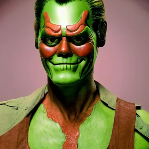 Image similar to photo of Jim Carrey in the movie The Mask, highly detailed, high quality, HD, 4k, 8k, Canon 300mm, professional photographer, 40mp, lifelike, top-rated, award winning, realistic, sharp, no blur, edited, corrected, trending