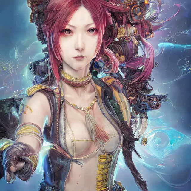 Prompt: the portrait of chaotic neutral semi - colorful smiling female rogue assassin as unimaginably beautiful, gorgeous, elegant, young anime woman, an ultrafine hyperdetailed illustration by kim jung gi, irakli nadar, intricate linework, bright colors, octopath traveler, final fantasy, unreal engine 5 highly rendered, global illumination, radiant light, detailed and intricate environment