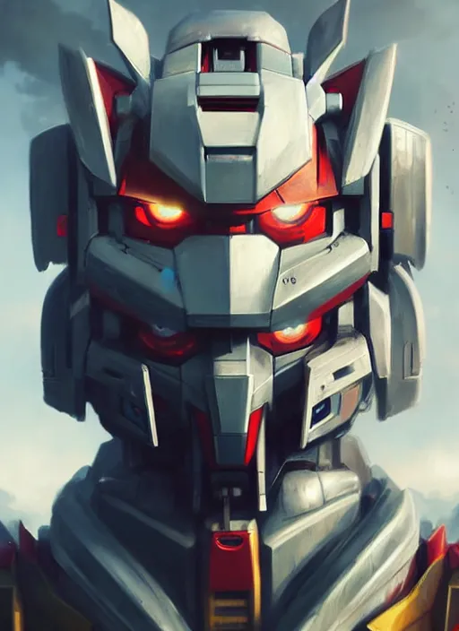 Image similar to portrait epic gundam head. highly detailed, digital painting, concept art, smooth, sharp focus, illustration, art by greg rutkowski