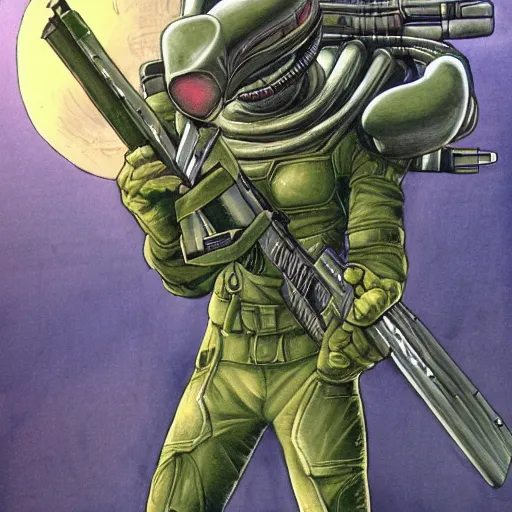 Image similar to alien hunter, art by christian ward