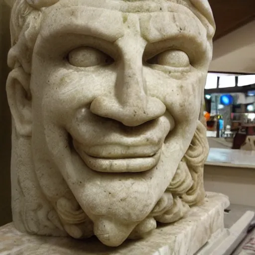 Image similar to Trollface carved into Roman marble