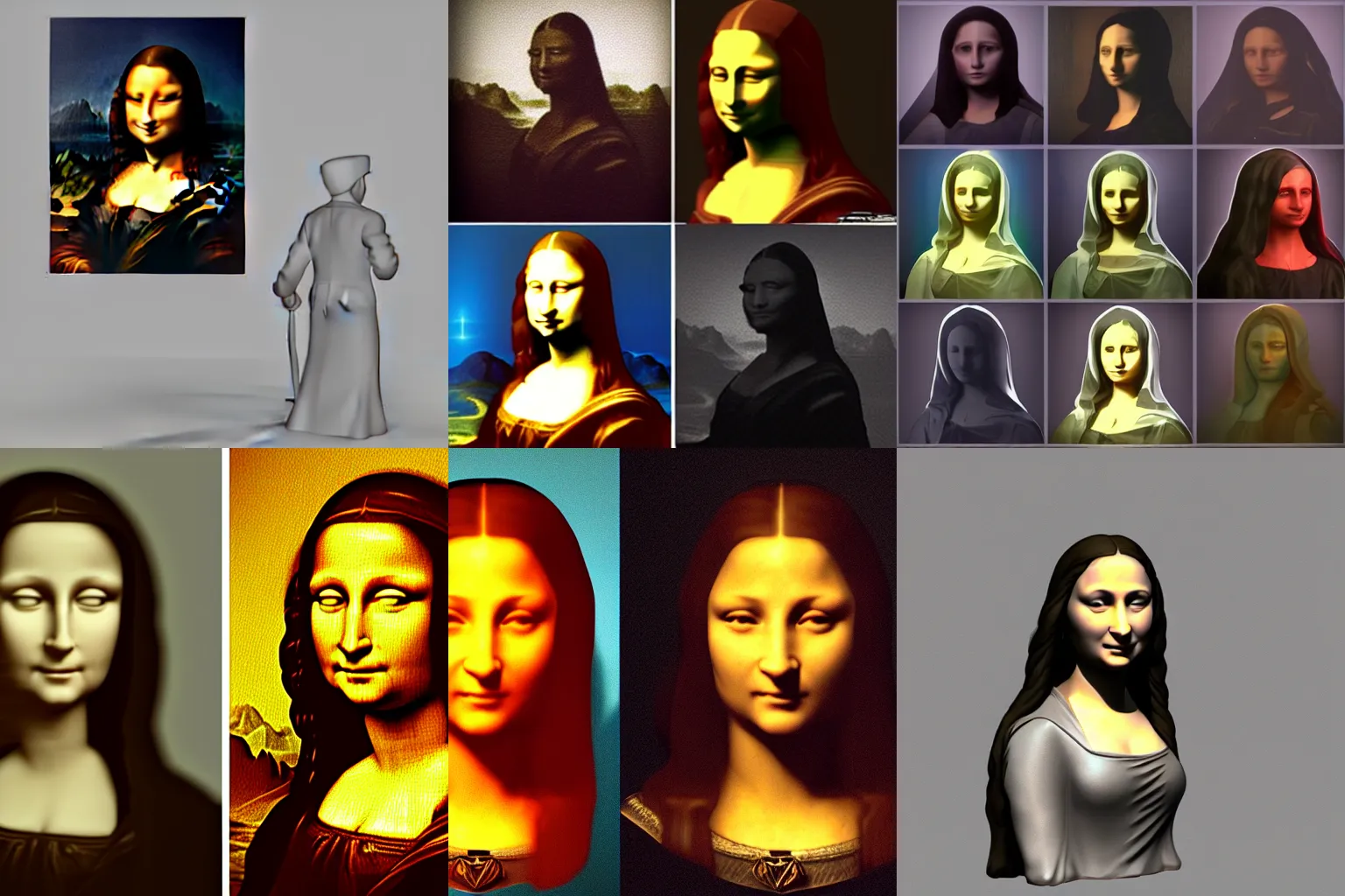 Prompt: 3 d model of a character in a video game, 3 d model of a character in a video game, light and shadow effects, art station, atmospheric lighting, 3 d model with face of ( mona lisa )