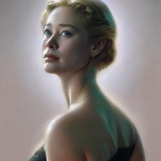 Image similar to photorealistic portrait of a beautiful young Cybil Shepherd, detailed, centered, digital painting, artstation, concept art, by donato giancola, Sean Yoro, Greg Rutkowski, trending on Artstation, Joseph Christian Leyendecker, WLOP, Boris Vallejo, dark, moody, foggy