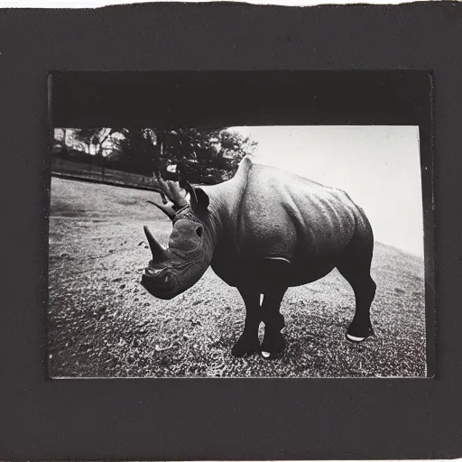 Prompt: poloroid photography of a red rhino in new york,