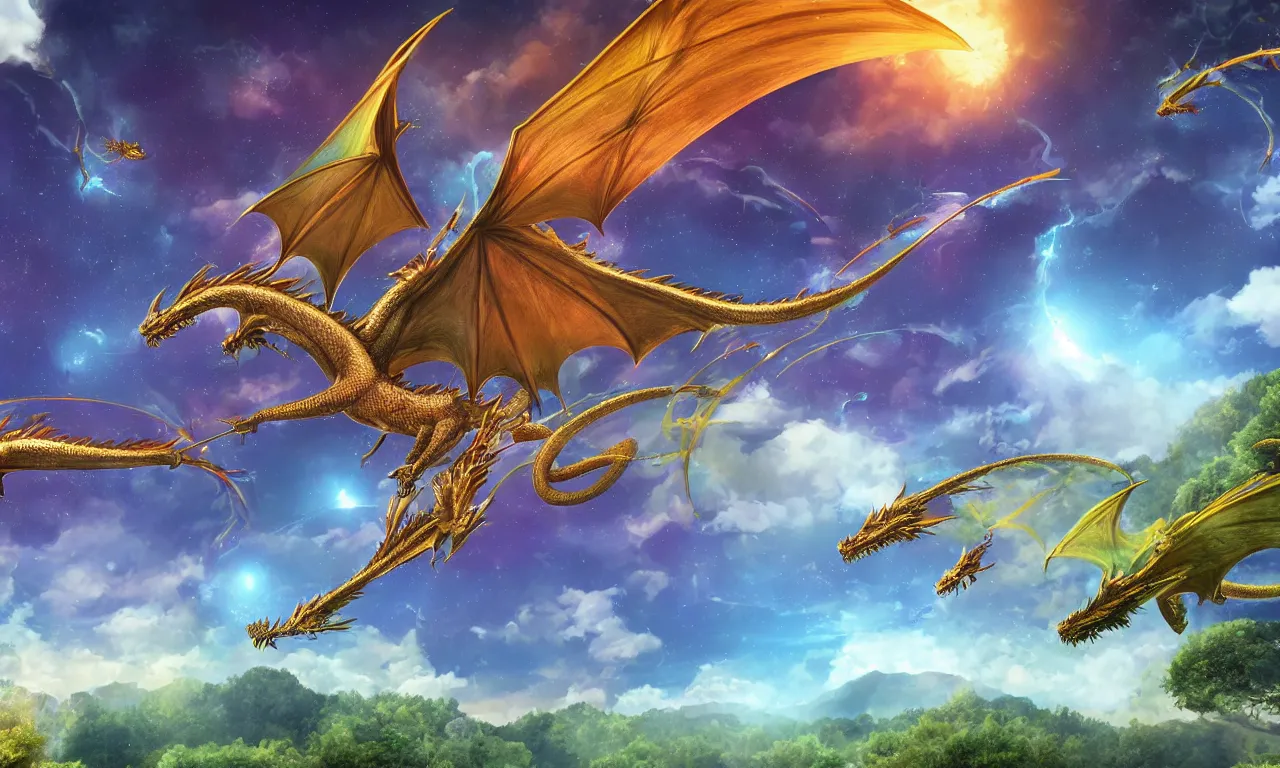 Image similar to summer, dragons ripping space, forested hills and interconnected high speed rails, digital art, 3 d illustration, transparent backround