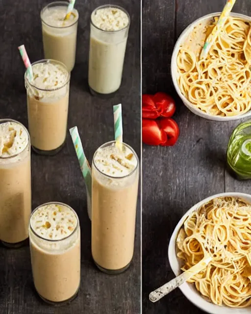 Prompt: a pasta milkshake, cookbook photo