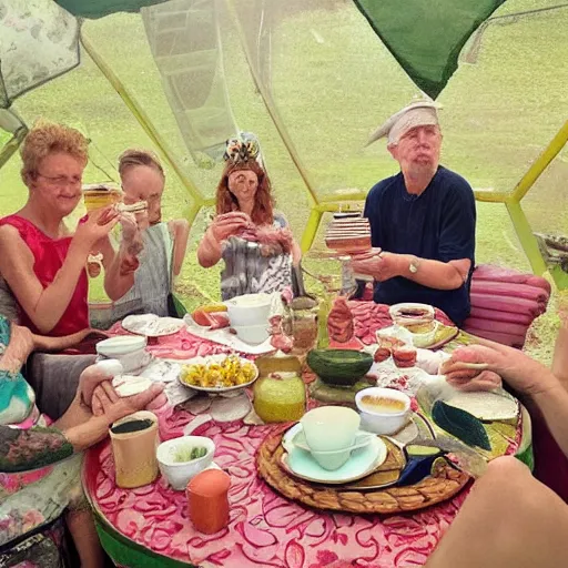 Prompt: a tea party in the middle of a hurricane. award winning photograph